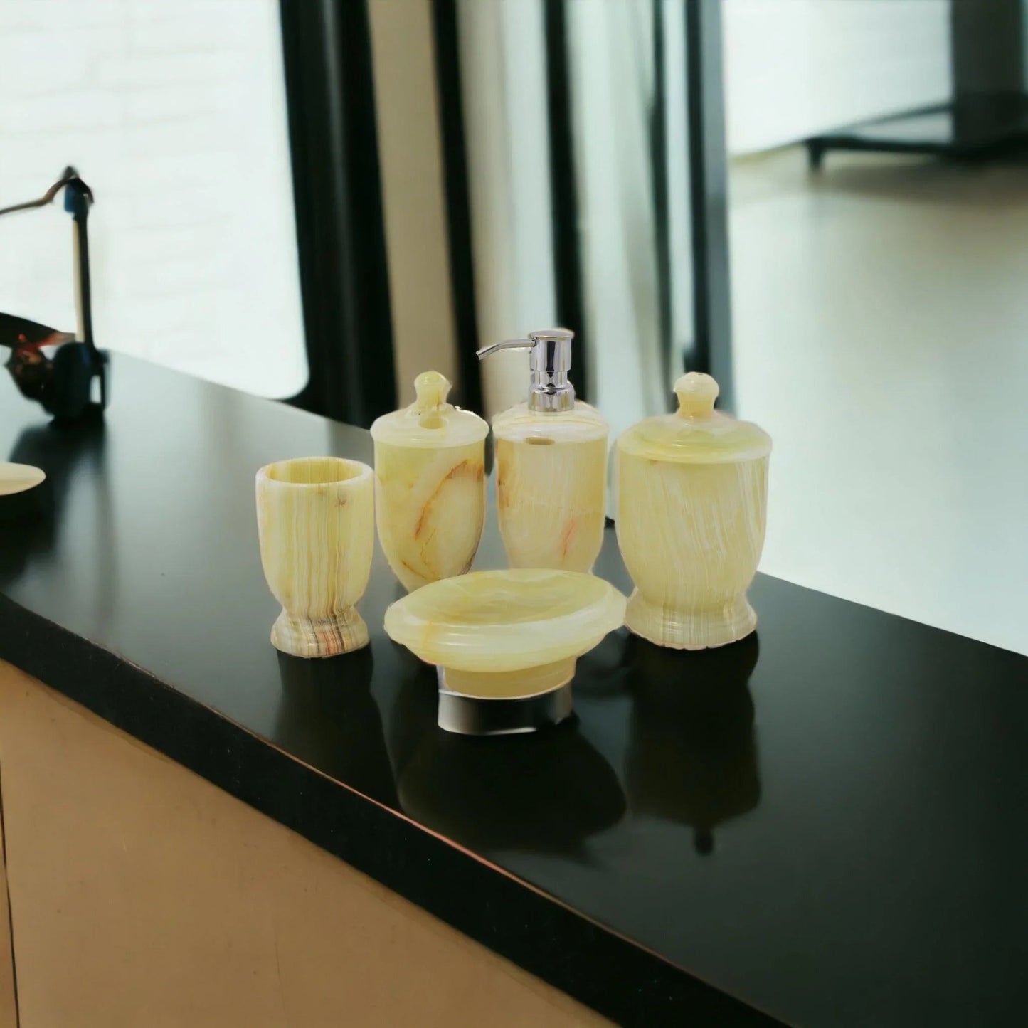 5-Piece Onyx Bath Set of Pistachio Onyx - PoshaBella