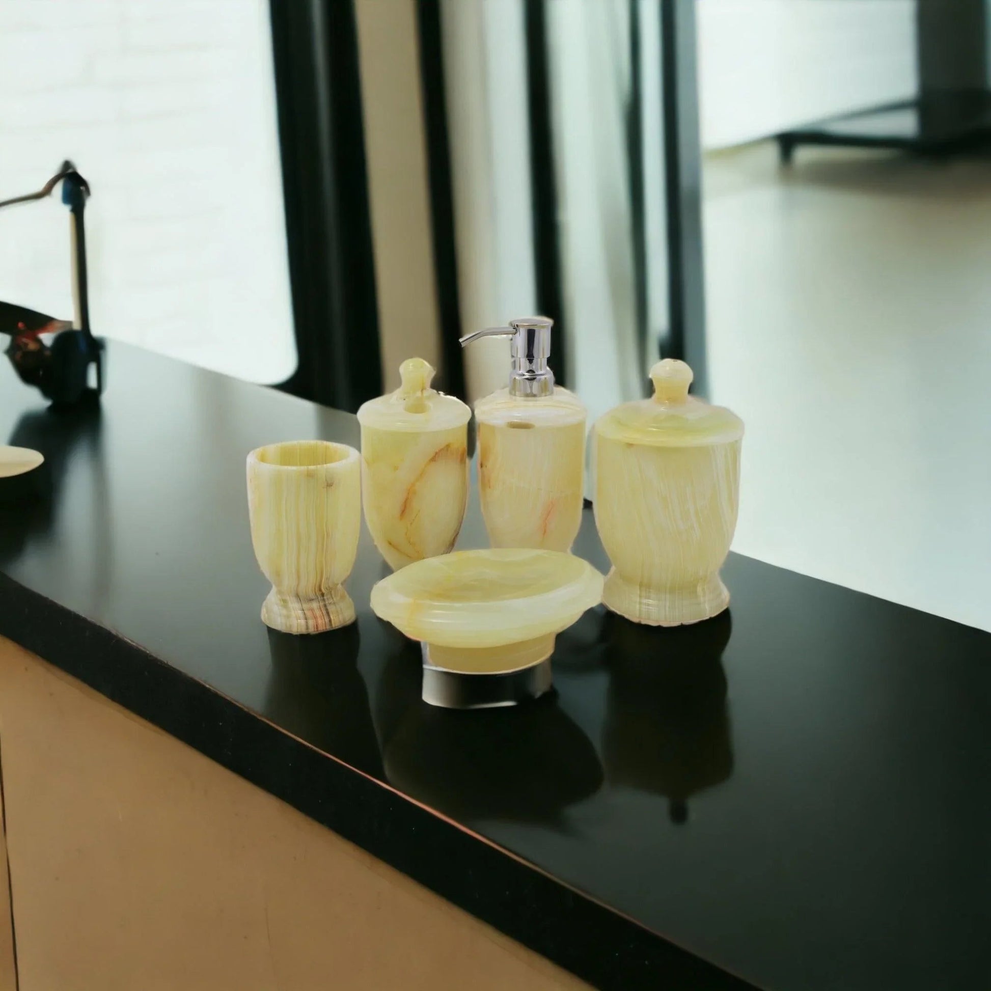 5-Piece Onyx Bath Set of Pistachio Onyx - PoshaBella