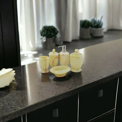 5-Piece Onyx Bath Set of Pistachio Onyx - PoshaBella
