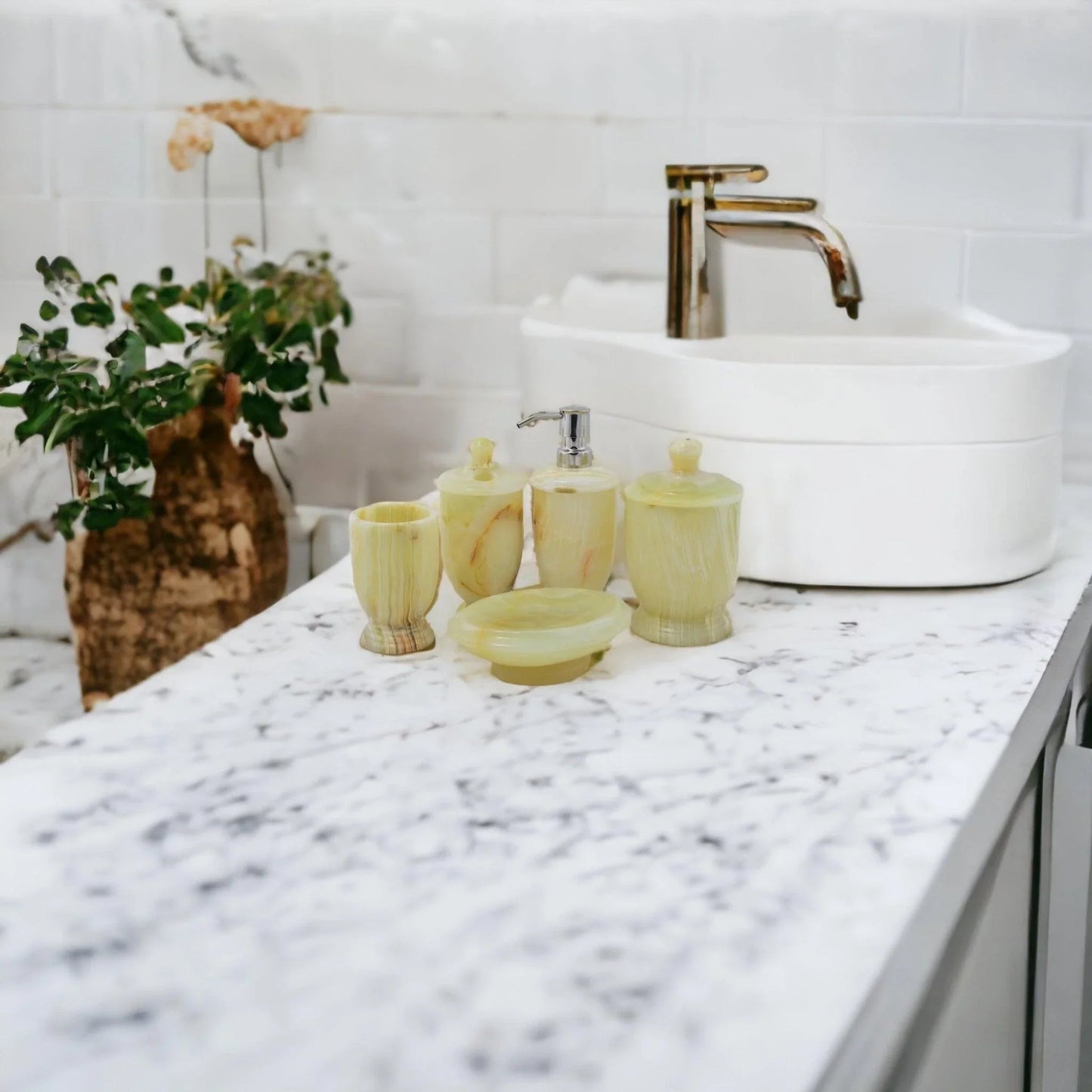 5-Piece Onyx Bath Set of Pistachio Onyx - PoshaBella