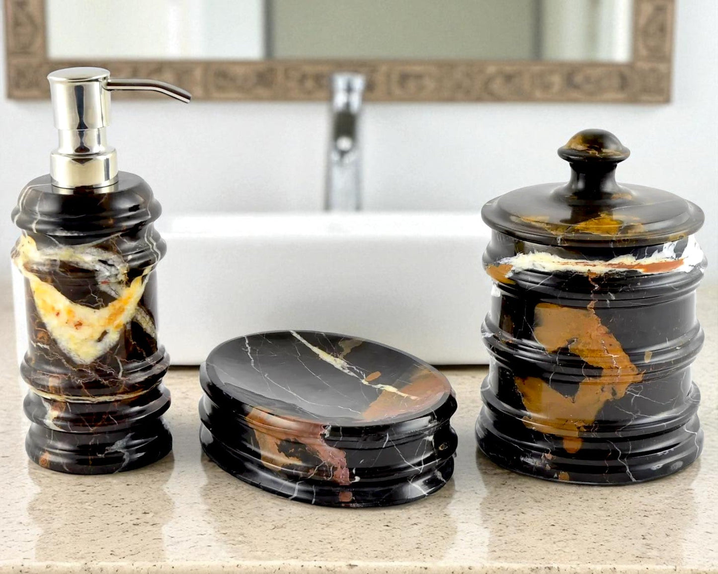 Michelangelo Marble 3-Piece Bathroom Accessory Set - PoshaBella