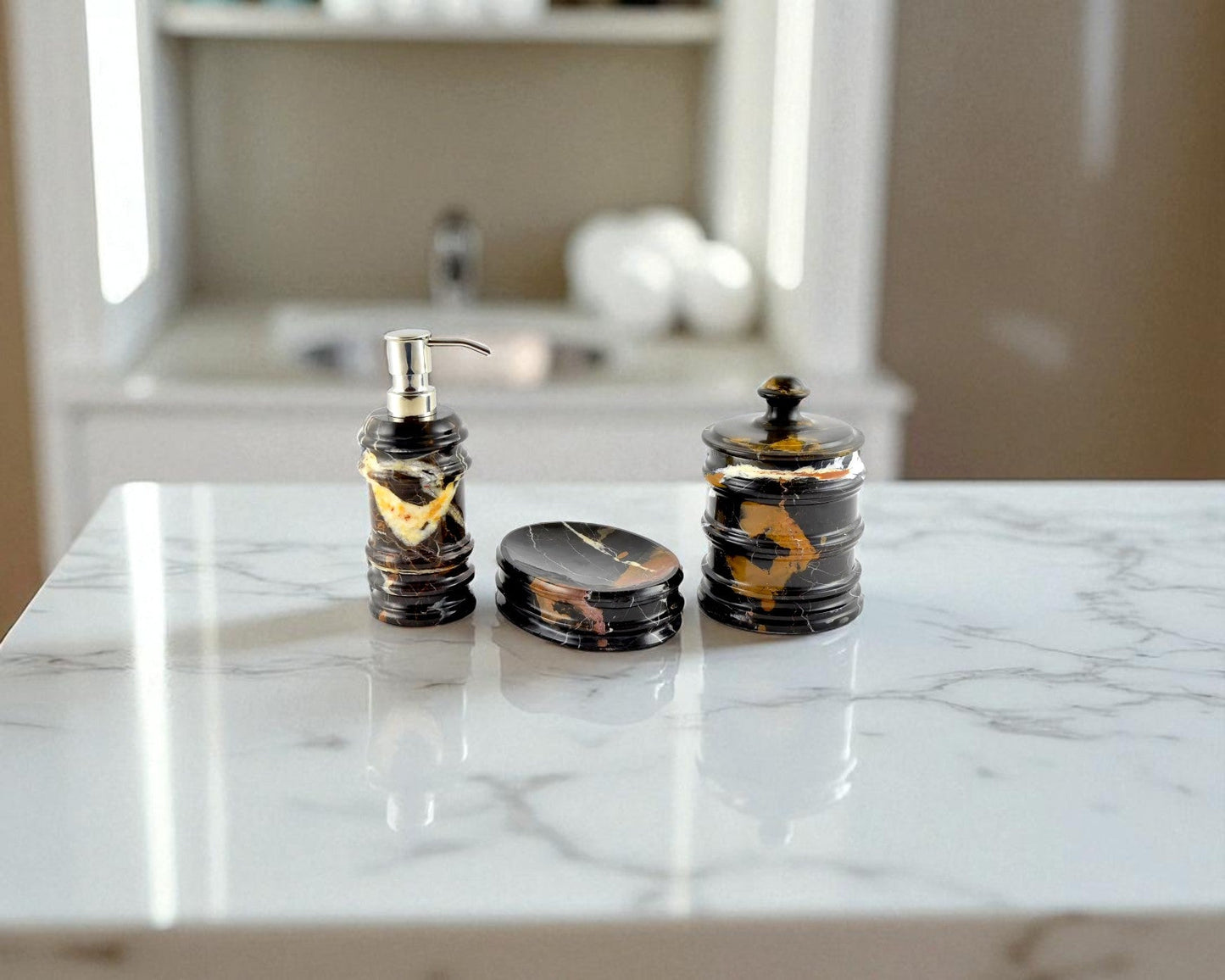 Michelangelo Marble 3-Piece Bathroom Accessory Set - PoshaBella