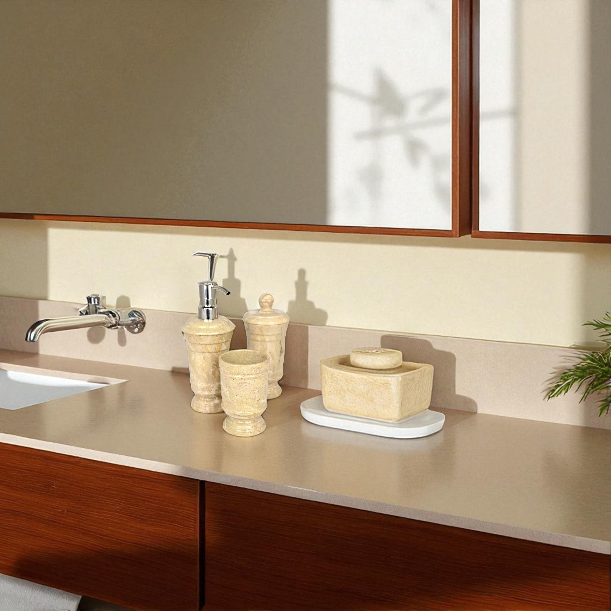 Sahara Beige Marble 3 Piece Bathroom Accessory Set - PoshaBella