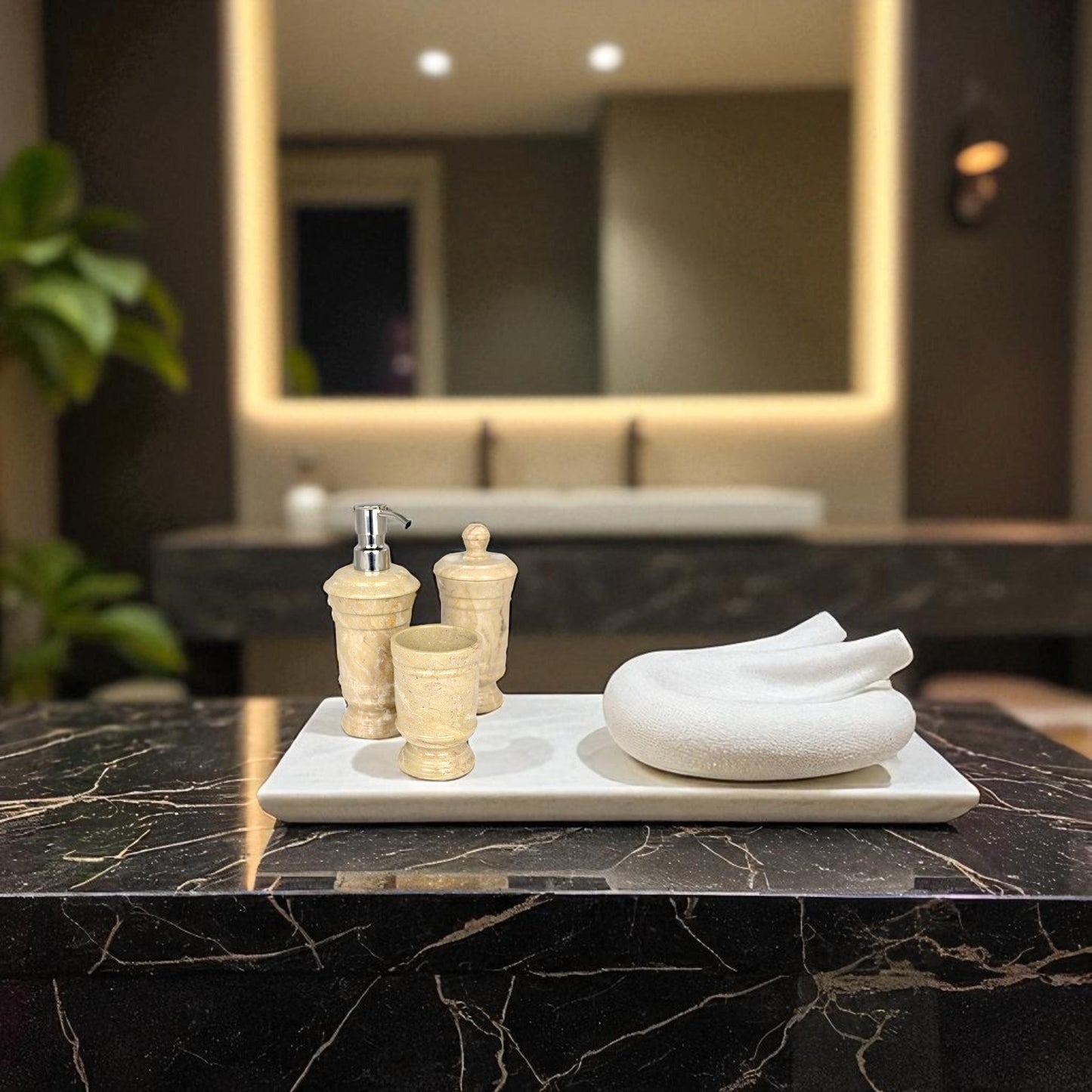 Sahara Beige Marble 3 Piece Bathroom Accessory Set - PoshaBella