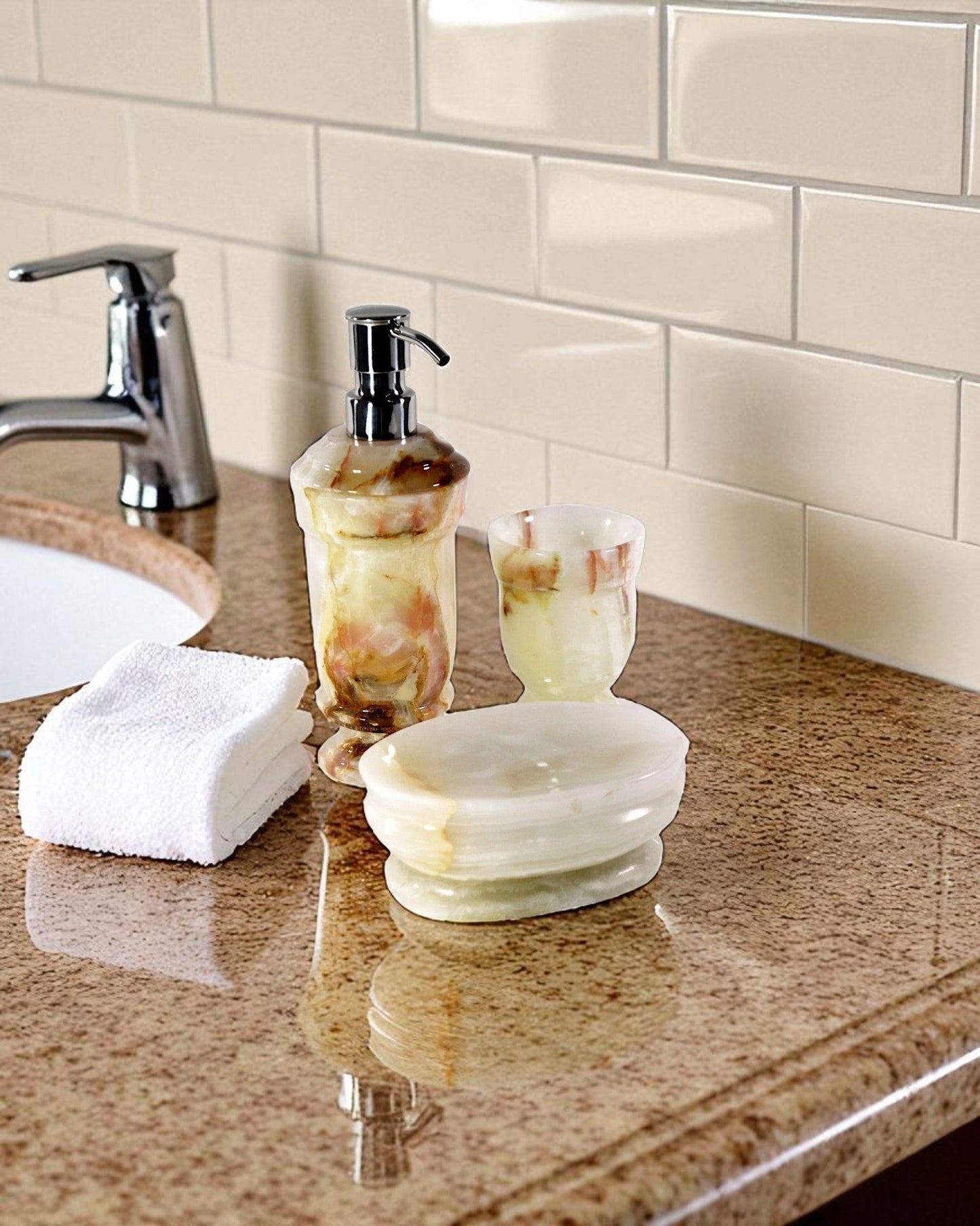 White Onyx 3-Piece Bathroom Accessory Set - PoshaBella