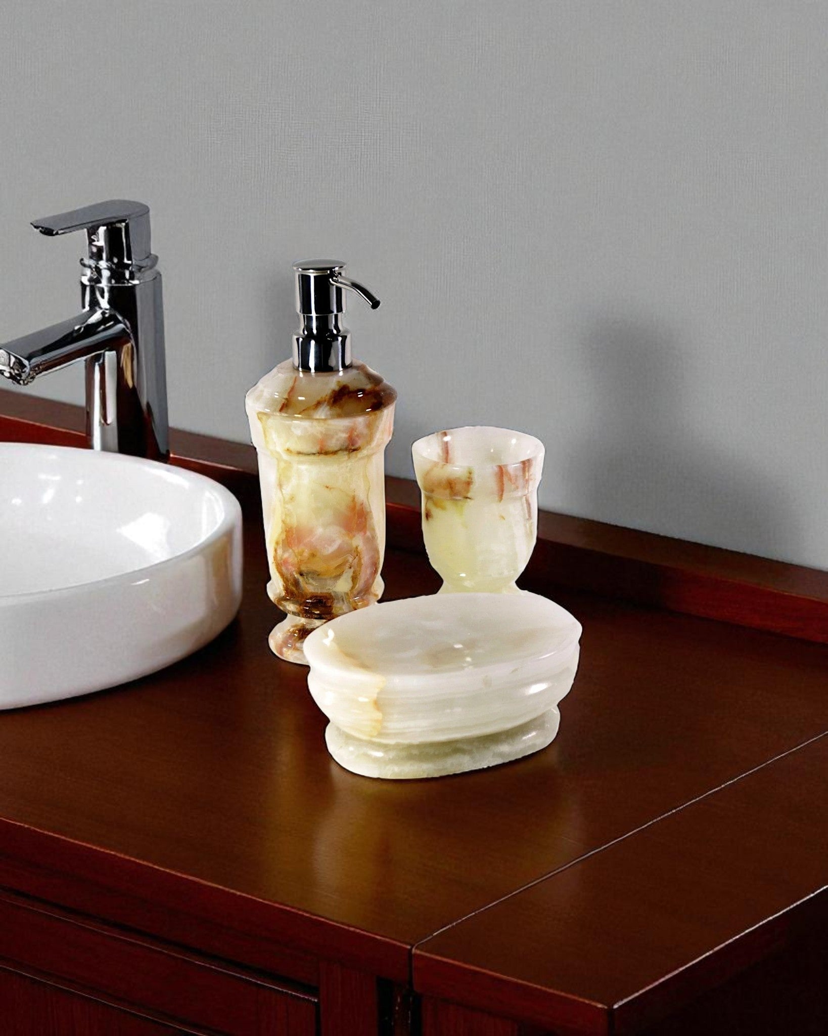 White Onyx 3-Piece Bathroom Accessory Set - PoshaBella