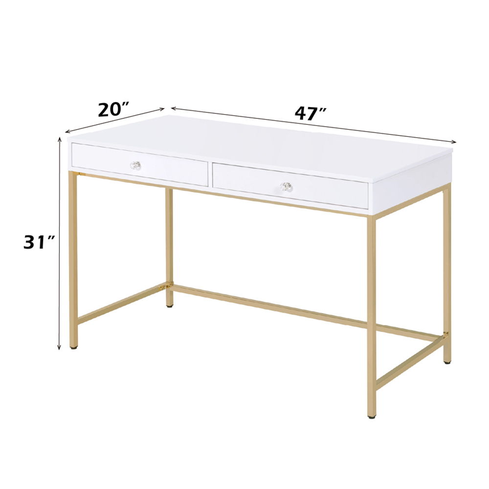 Ottey - Vanity Desk (Same 92540) - White High Gloss & Gold