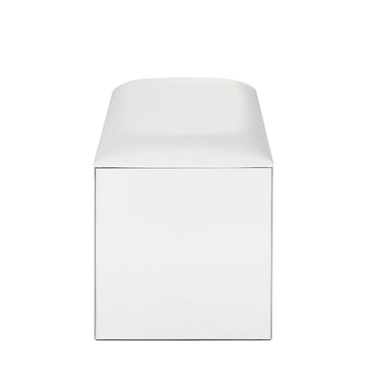 Nysa - Vanity Stool - Ivory Synthetic Leather , Mirrored & Faux Crystals