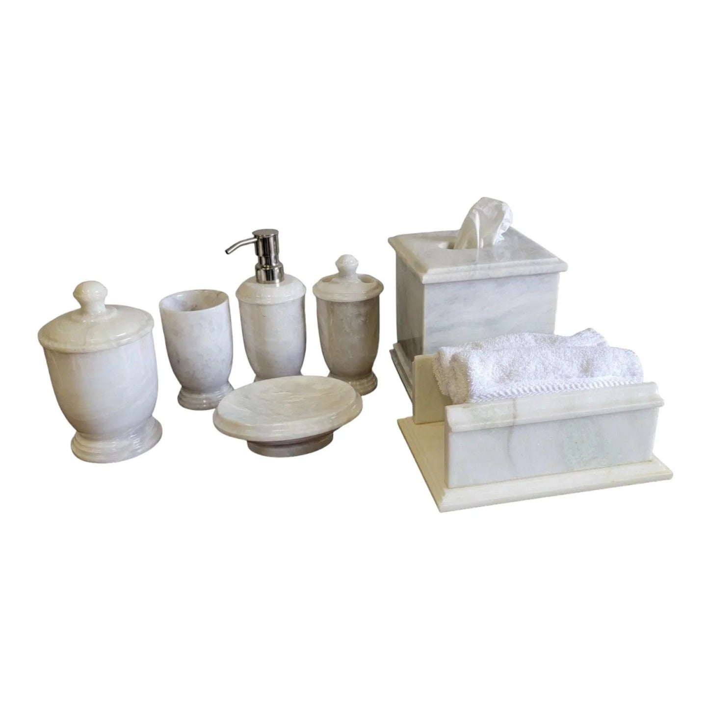 7 Piece Bathroom Set of White Marble - PoshaBella