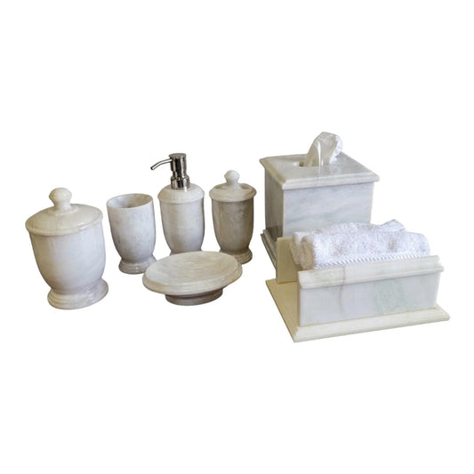 7 Piece Bathroom Set of White Marble - PoshaBella
