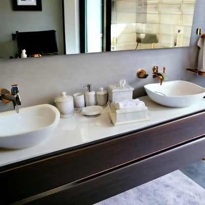 7 Piece Bathroom Set of White Marble - PoshaBella