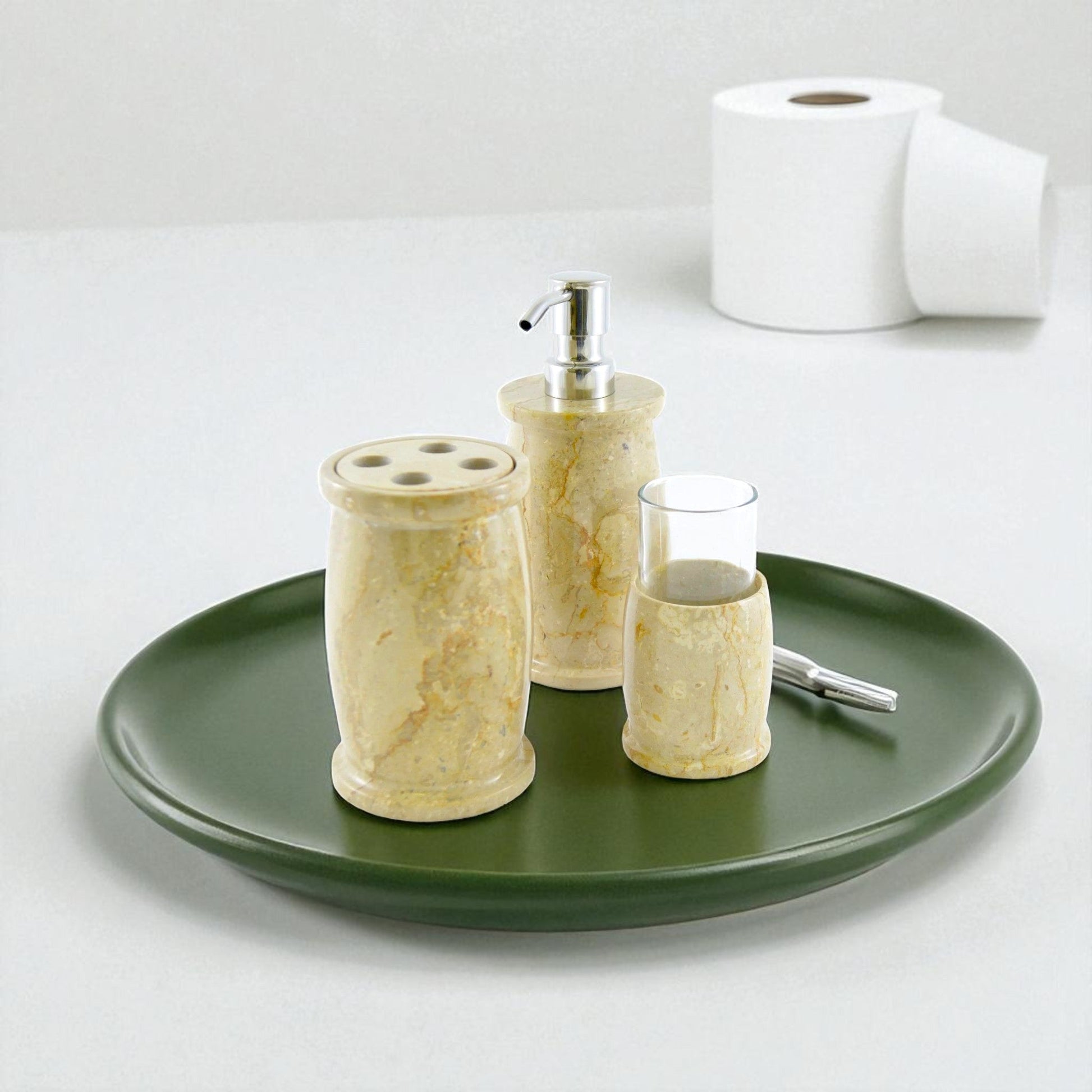 Marble Bathroom Accessories Set | Sahara Beige Marble - PoshaBella