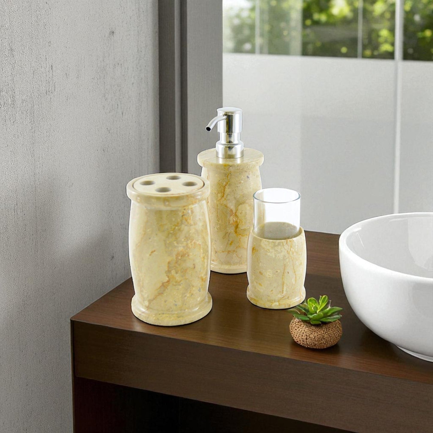 Marble Bathroom Accessories Set | Sahara Beige Marble - PoshaBella