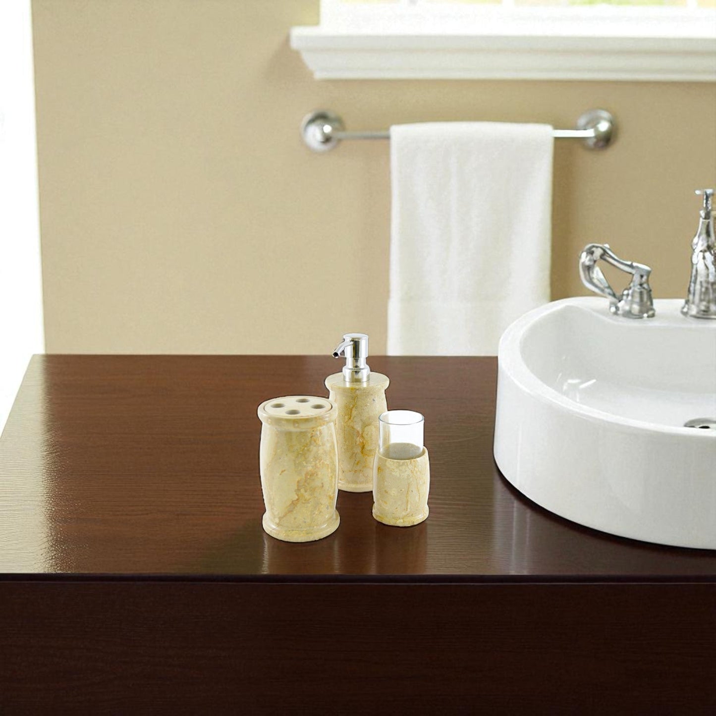Marble Bathroom Accessories Set | Sahara Beige Marble - PoshaBella