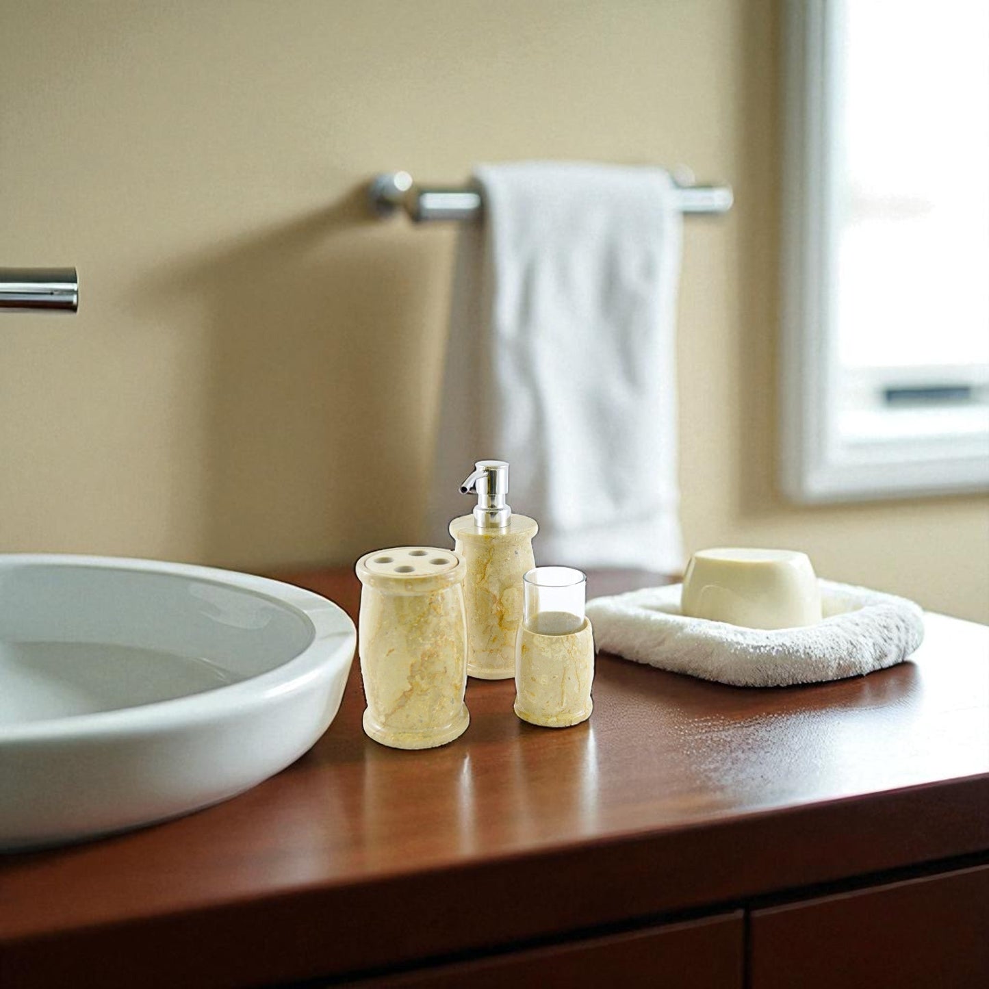 Marble Bathroom Accessories Set | Sahara Beige Marble - PoshaBella