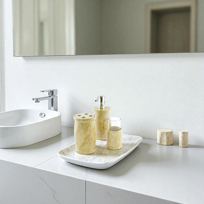 Marble Bathroom Accessories Set | Sahara Beige Marble - PoshaBella