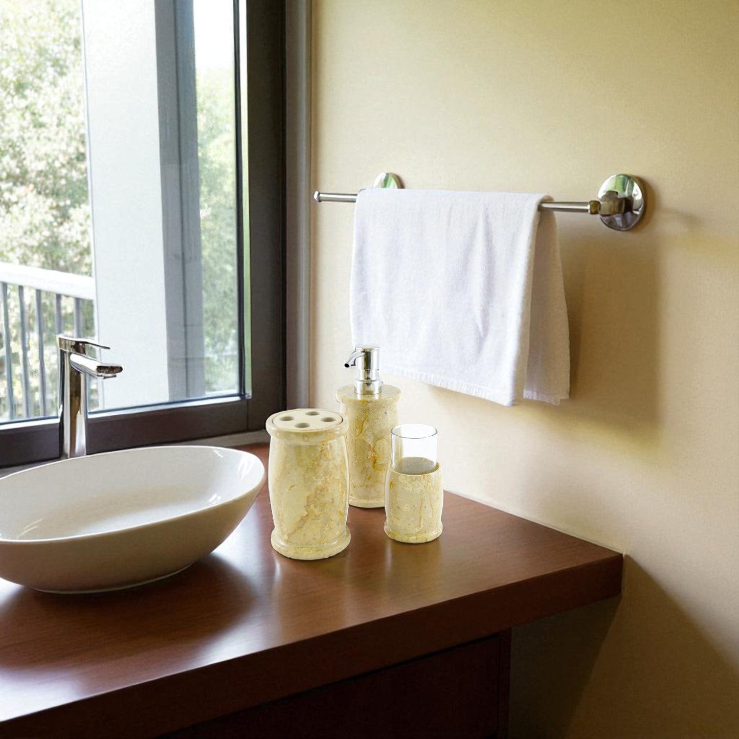 Marble Bathroom Accessories Set | Sahara Beige Marble - PoshaBella