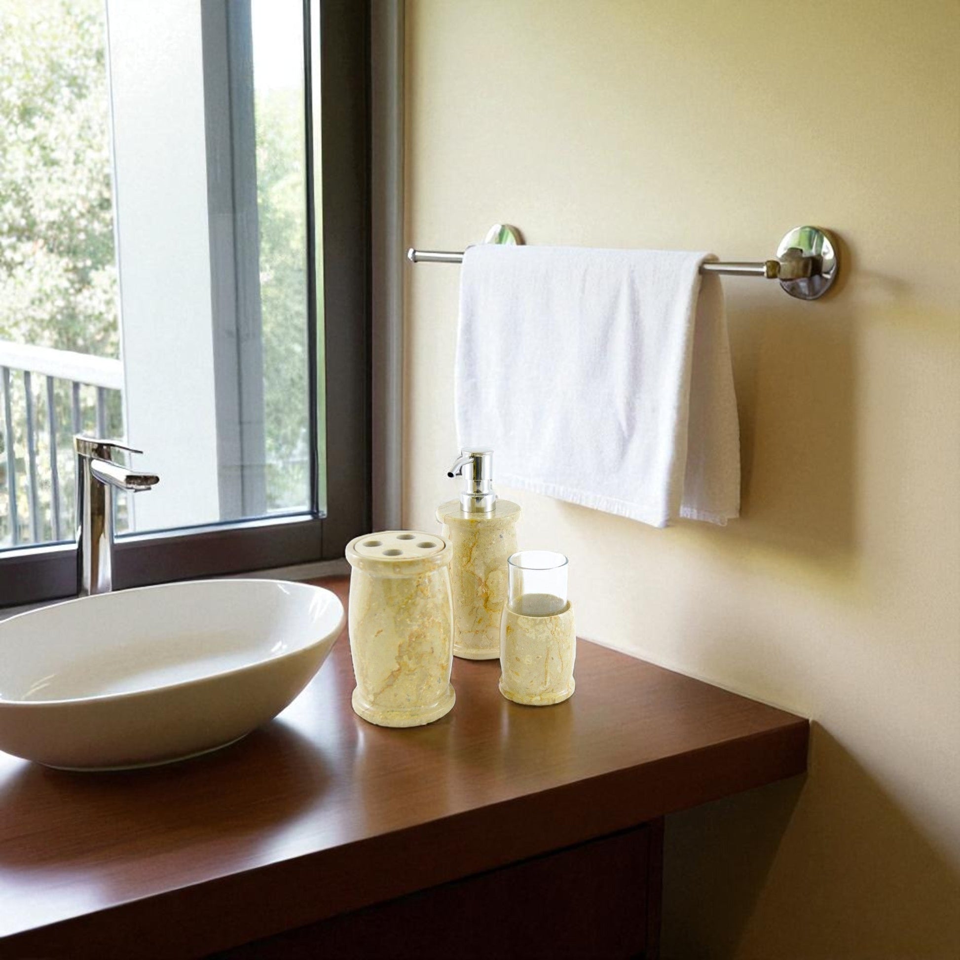 Marble Bathroom Accessories Set | Sahara Beige Marble - PoshaBella