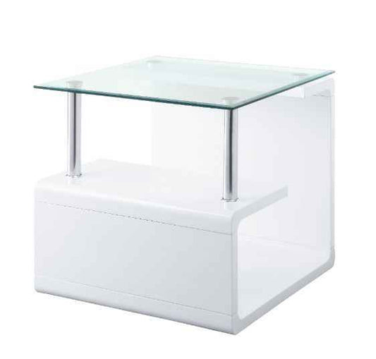 Nevaeh - End Table - Clear Glass Top & White High Gloss