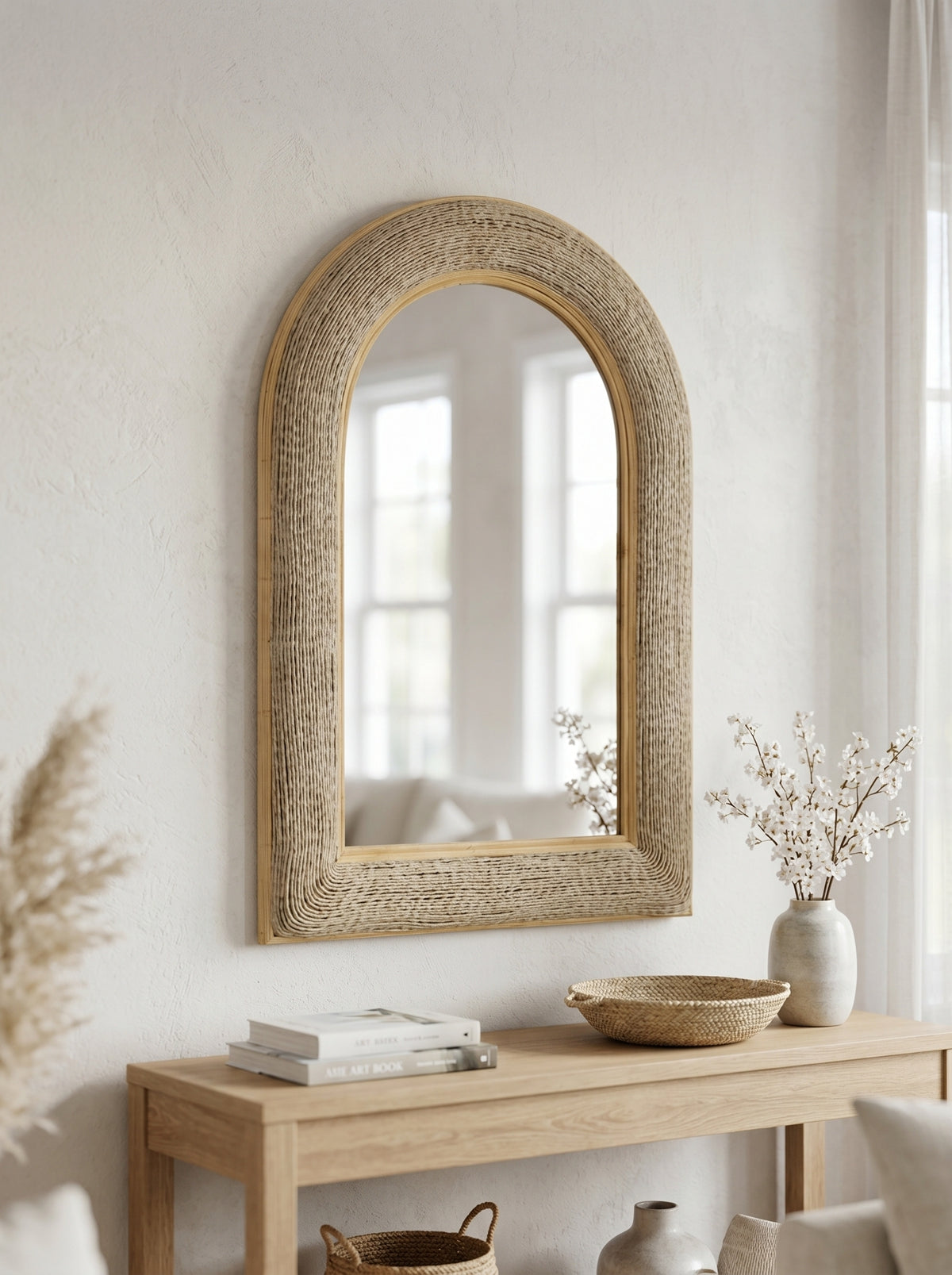 24.2"x36" Woven Texture Decorative Arched Mirror