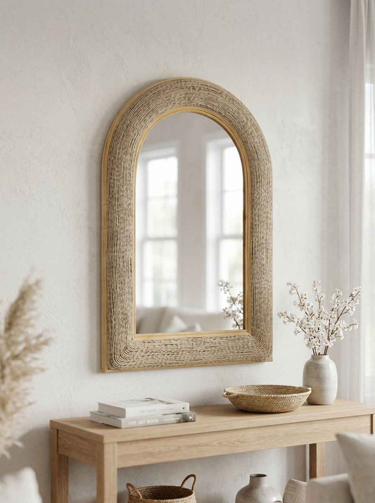 24.2"x36" Woven Texture Decorative Arched Mirror