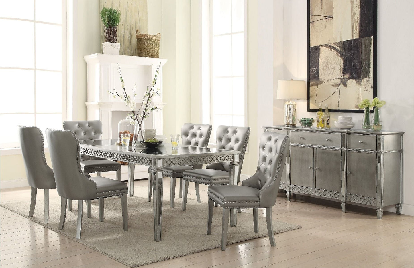 Kacela - Side Chair (Set of 2) - Champagne Synthetic Leather & Champagne