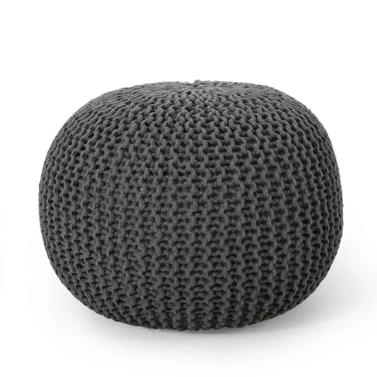 Bordeaux Knitted Cotton Round Pouf - Versatile Ottoman and Floor Cushion
