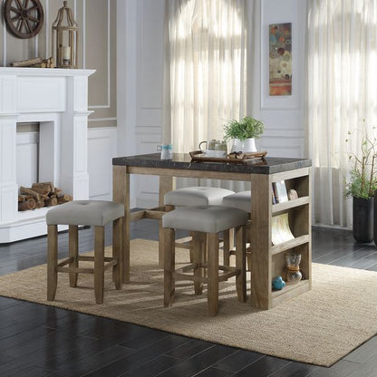 Charnell - Counter Height Stool (Set of 2) - Gray Synthetic Leather & Oak