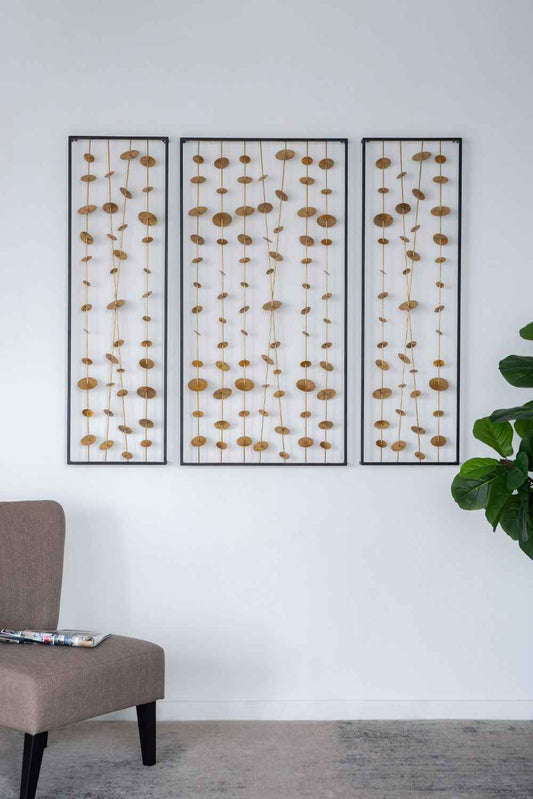 Metal Decorative Wall Art With Frame, Wall Decor For Living Room (Set of 3) - Gold