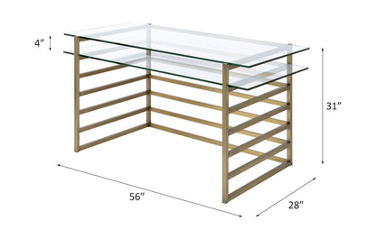 Shona - Writing Desk - Clear Glass Top & Antique Gold
