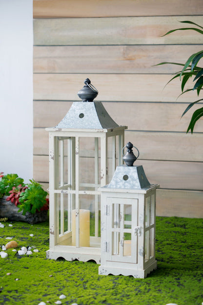 Wooden Candle Lantern Decorative, Hurricane Lantern Holder Decor For Indoor Outdoor, Home Garden - Ivory