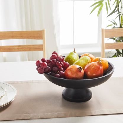 Ribbed Black Wooden Farmhouse Accent Bowl