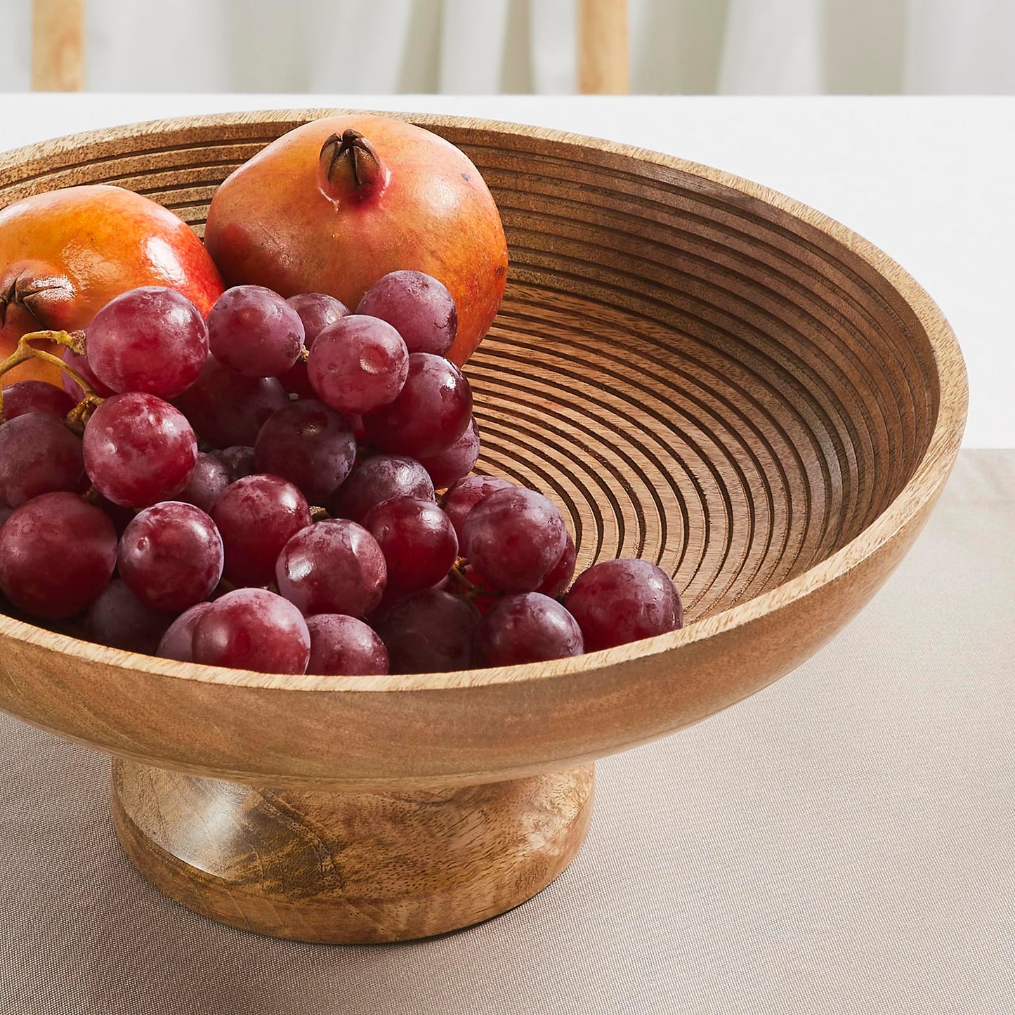 Ribbed Natural Wooden Farmhouse Accent Bowl