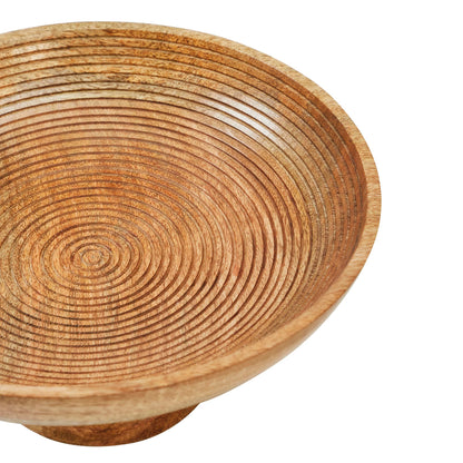 Ribbed Natural Wooden Farmhouse Accent Bowl