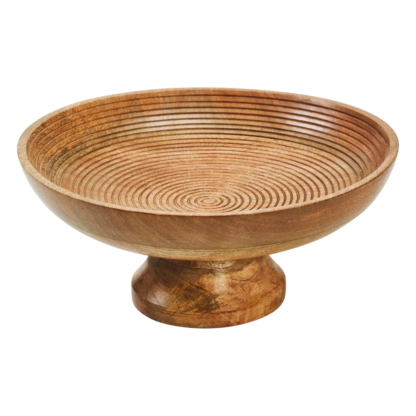 Ribbed Natural Wooden Farmhouse Accent Bowl