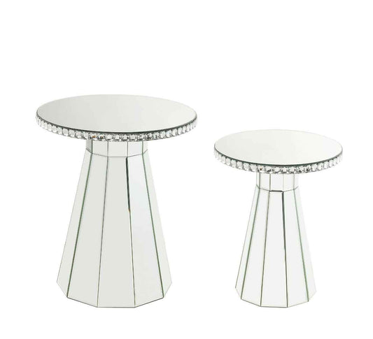 Lotus - 20" Accent Table - Mirrored, Faux Ice Cube Crystals
