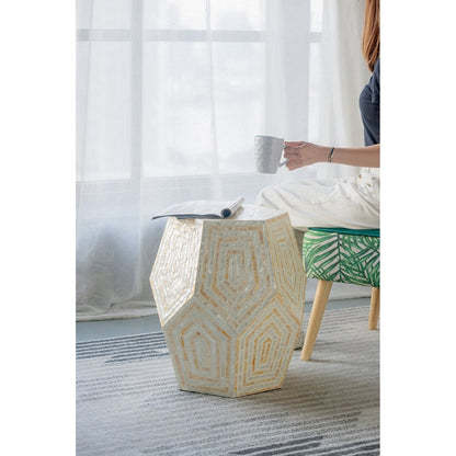 18x18x21 Hexagonal Capes Capiz Stool Cream/Yellow