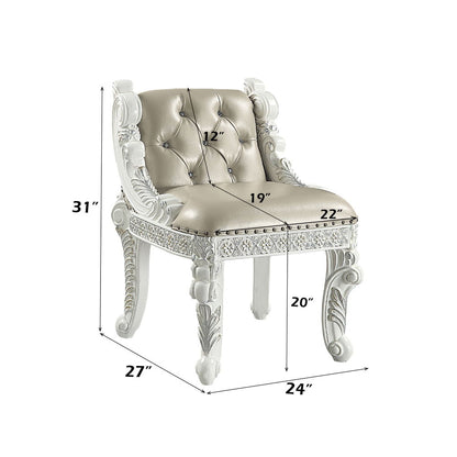 Vanaheim - Vanity Stool - Beige Synthetic Leather & Antique White