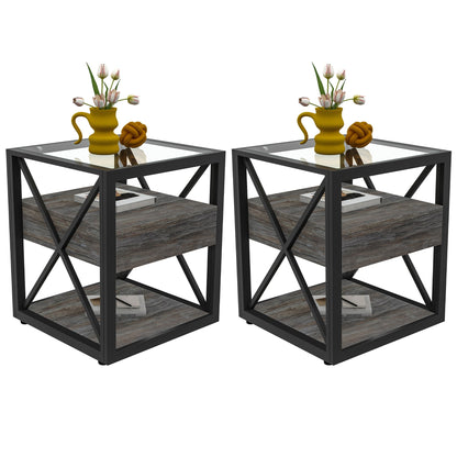 Set of 2 Modern End Tables with Drawer - Nightstands