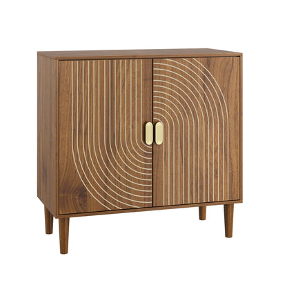 Buffet Cabinet With Line Groove Design, Sideboard Buffet Cabinet With Storage, Multifunctional Accent Cabinet For Living Room, Entryway, Hallway, Office, Kitchen - Brown