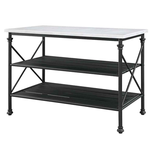 Brahm - Kitchen Island - White Marble Top & Gray