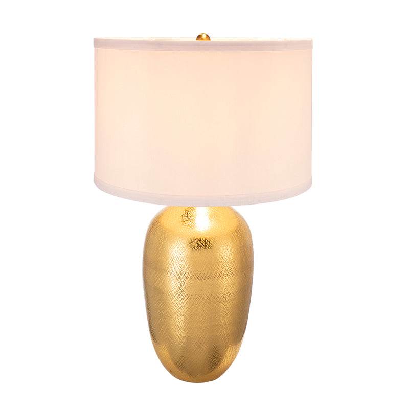 D15x25.7' Round Aluminum Sheet Gold Table Lamp with White Fabric Shade