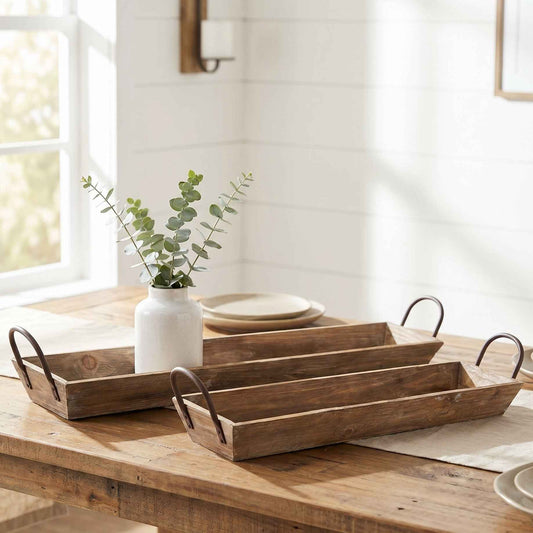 Set of 2 Barnwood Serving Trays with Handles for Farmhouse Decor