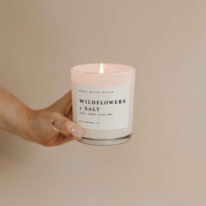 Wildflowers and Salt Soy Candle - White Jar - 11 oz