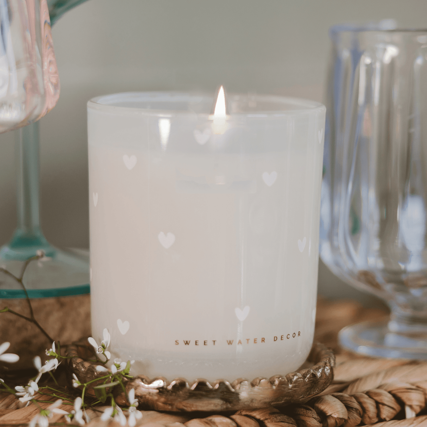 All Over Hearts Soy Candle - Tinted Glass Jar - 12 oz