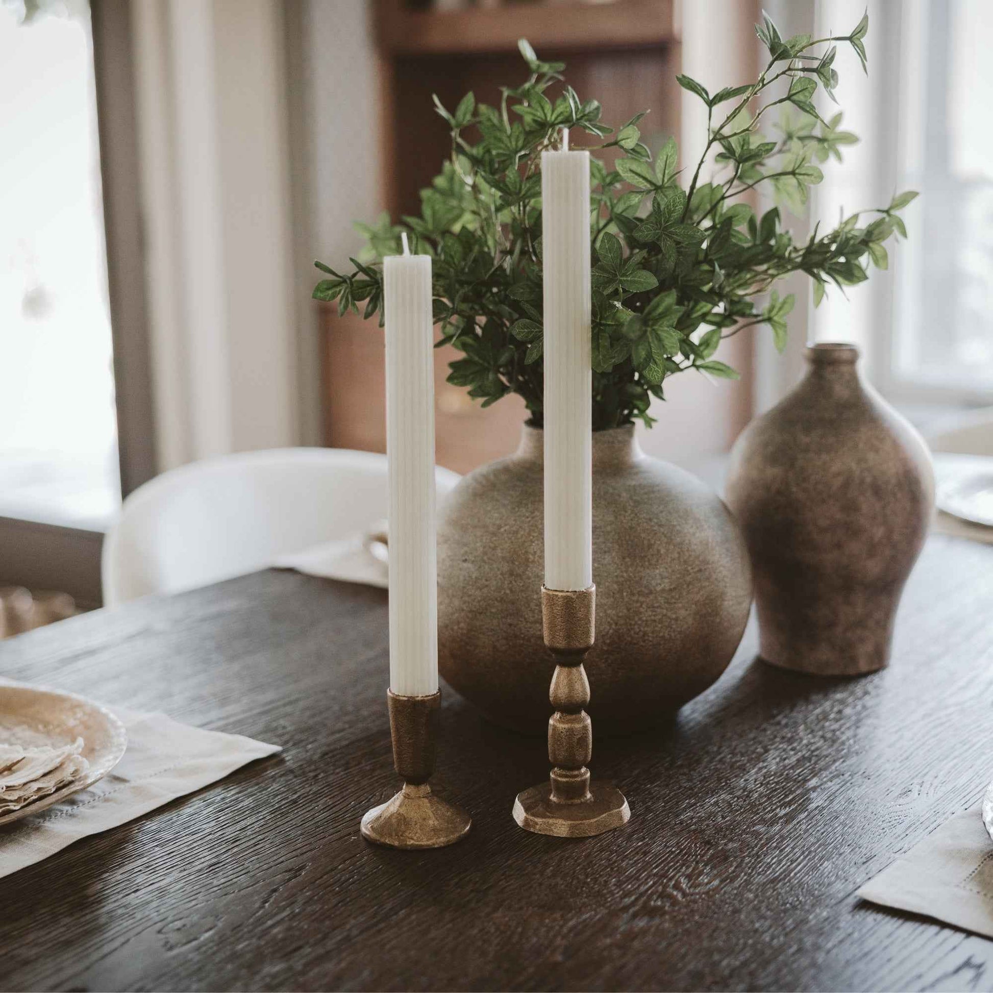 Gold Cast Iron Taper Candle Holders - Set of 2