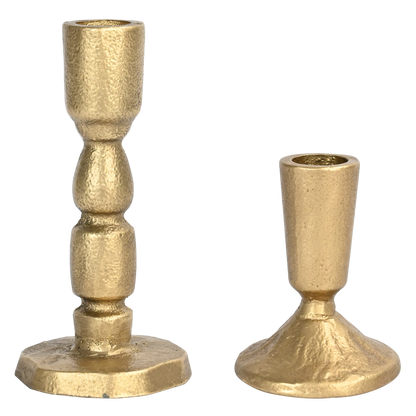 Gold Cast Iron Taper Candle Holders - Set of 2