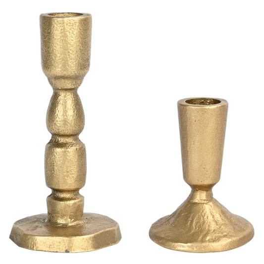 Gold Cast Iron Taper Candle Holders - Set of 2