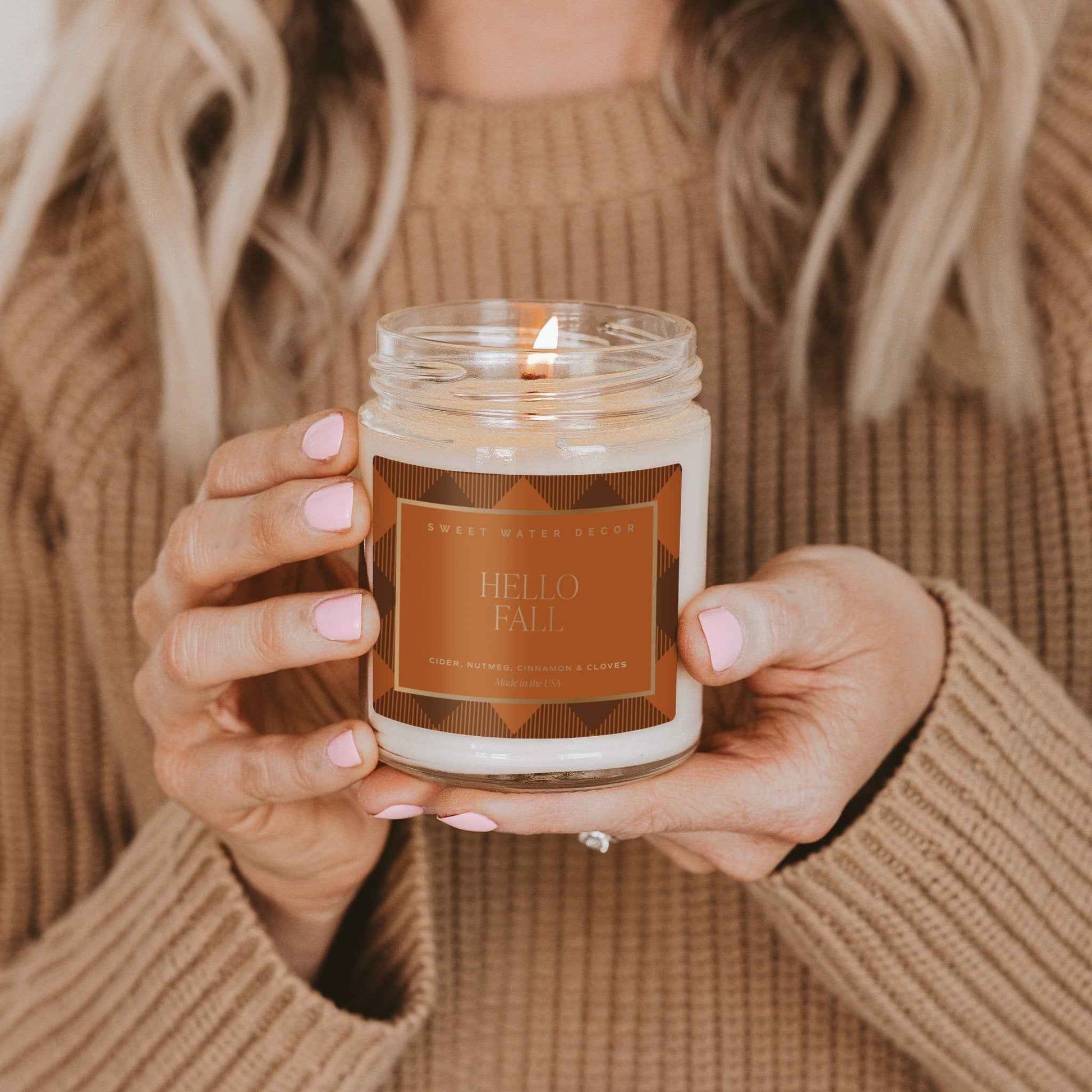 Hello Fall Soy Candle - Patterned 9 oz - Clear Jar