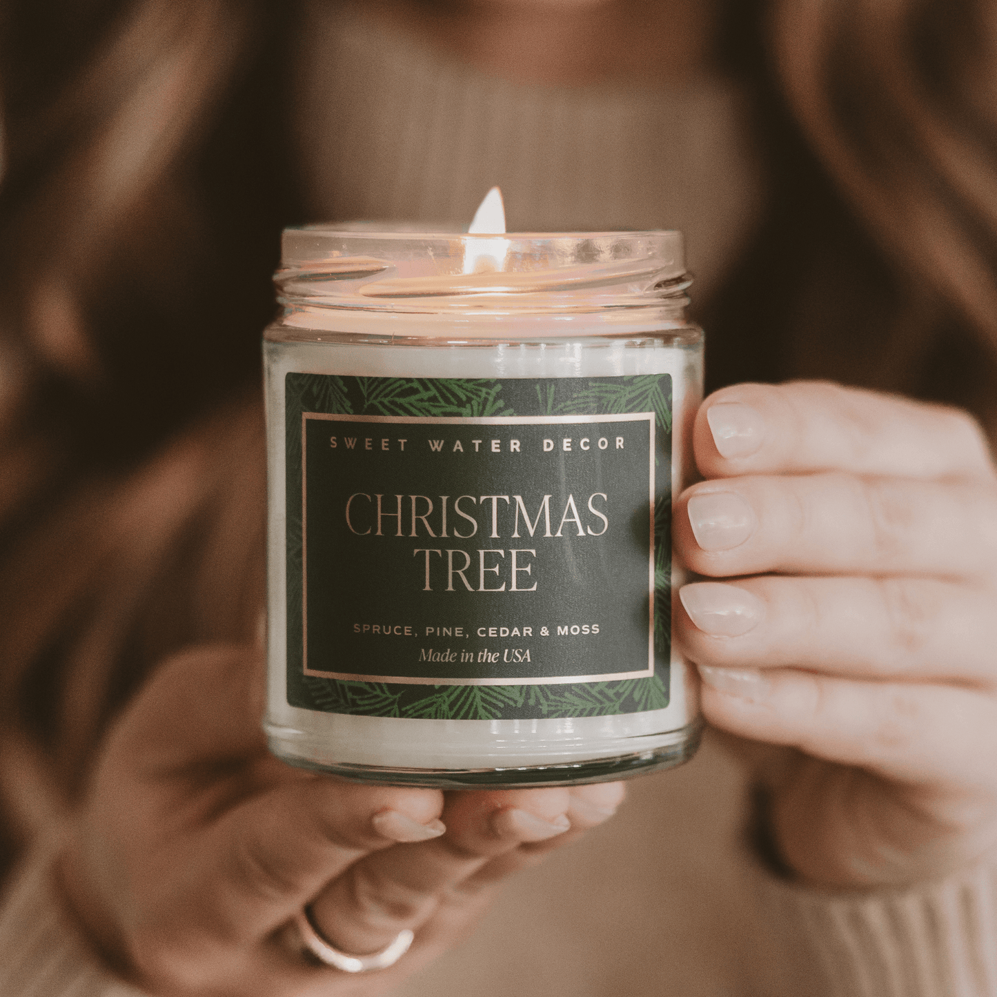 Christmas Tree Soy Candle - Patterned Clear Jar - 9 oz